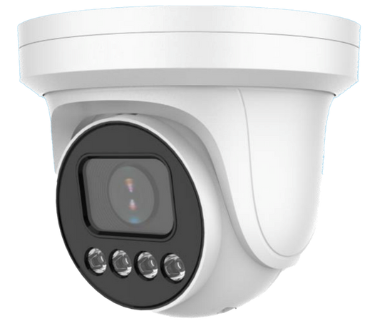 Eagle Eye Networks DT03 4MP Starlight turret camera with AI-ISP sensor, 2.8mm lens and warm-light LEDs.